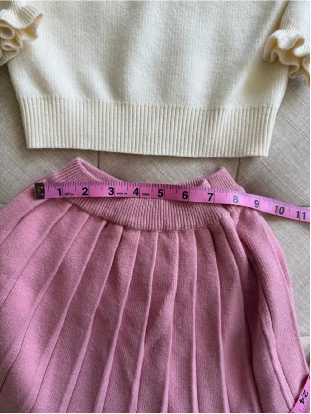 Girls Cream Pink Sweater & Pleated Skirt Matching Set 4T